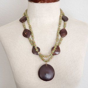 Stone, Coconut & Seed Pod Beaded Multistrand Necklace